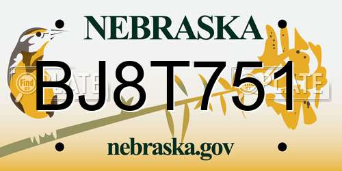 BJ8T751 Nebraska License Plate