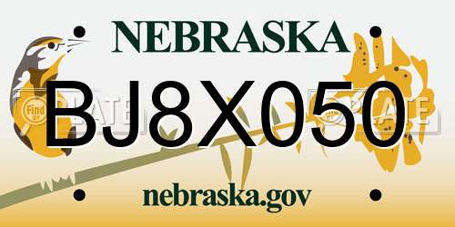 BJ8X050 Nebraska License Plate