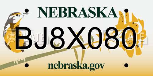 BJ8X080 Nebraska License Plate