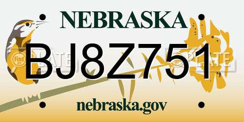 BJ8Z751 Nebraska License Plate