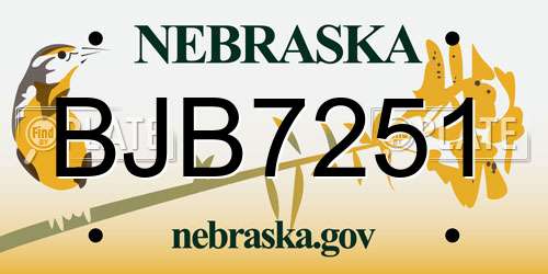 BJB7251 Nebraska License Plate