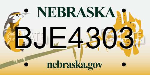 BJE4303 Nebraska License Plate