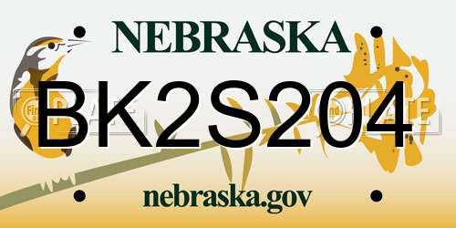 BK2S204 Nebraska License Plate