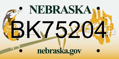 BK75204 Nebraska License Plate