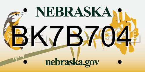 BK7B704 Nebraska License Plate