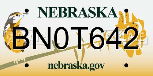 BN0T642 Nebraska License Plate