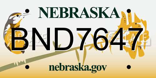 BND7647 Nebraska License Plate