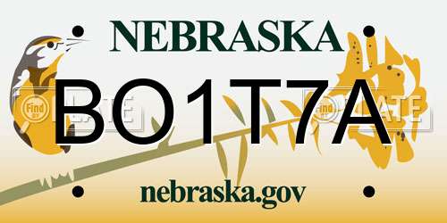 BO1T7A Nebraska License Plate