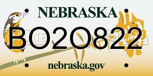 BO2O822 Nebraska License Plate