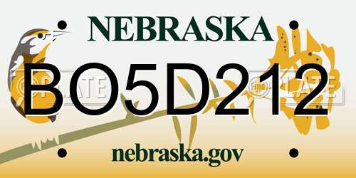 BO5D212 Nebraska License Plate