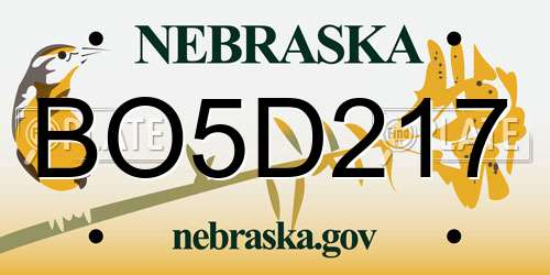 BO5D217 Nebraska License Plate