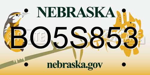 BO5S853 Nebraska License Plate