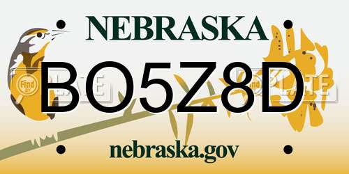 BO5Z8D Nebraska License Plate
