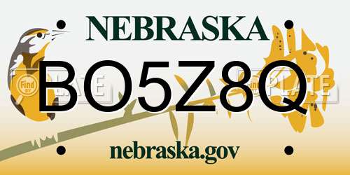 BO5Z8Q Nebraska License Plate