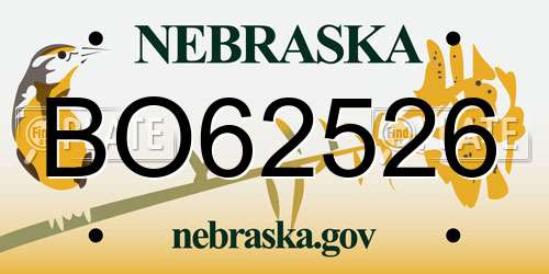 BO62526 Nebraska License Plate