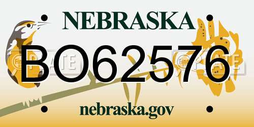BO62576 Nebraska License Plate