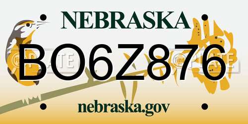 BO6Z876 Nebraska License Plate