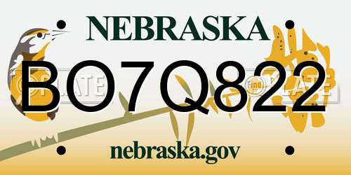 BO7Q822 Nebraska License Plate