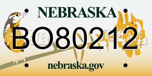BO80212 Nebraska License Plate
