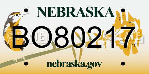 BO80217 Nebraska License Plate