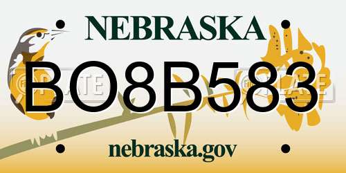 BO8B583 Nebraska License Plate