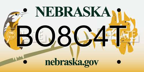 BO8C4T Nebraska License Plate
