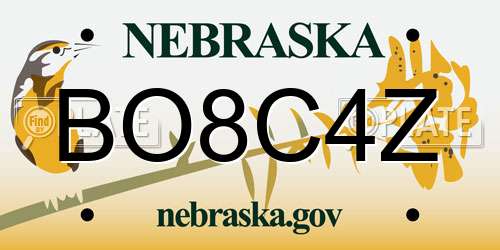BO8C4Z Nebraska License Plate