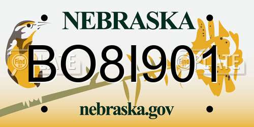 BO8I901 Nebraska License Plate