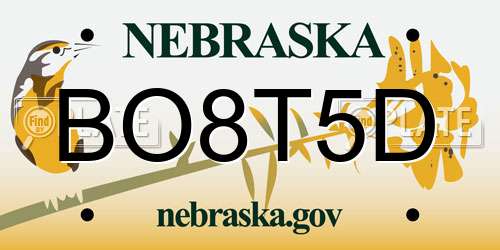 BO8T5D Nebraska License Plate