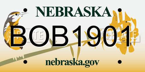 BOB1901 Nebraska License Plate