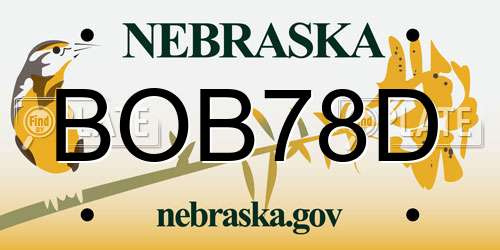 BOB78D Nebraska License Plate
