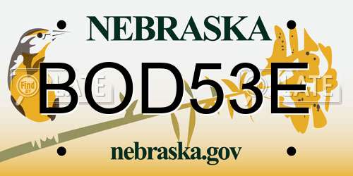 BOD53E Nebraska License Plate