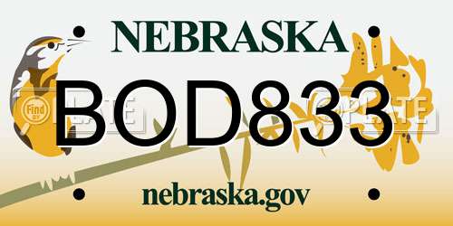 BOD833 Nebraska License Plate