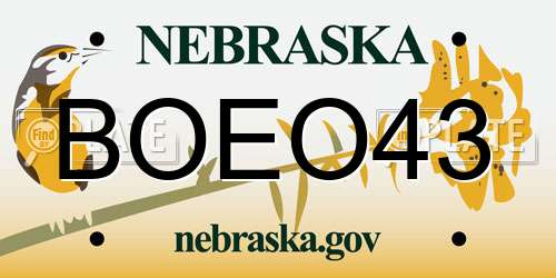 BOEO43 Nebraska License Plate
