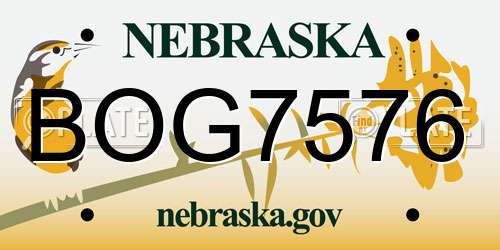 BOG7576 Nebraska License Plate