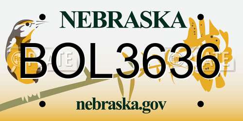 BOL3636 Nebraska License Plate