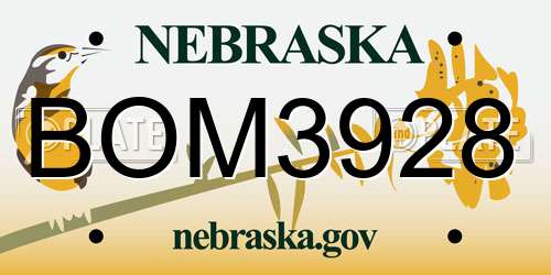 BOM3928 Nebraska License Plate