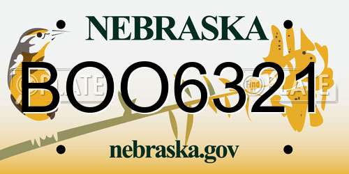 BOO6321 Nebraska License Plate