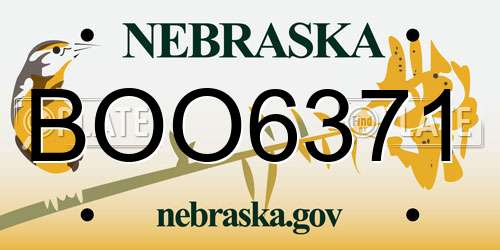 BOO6371 Nebraska License Plate