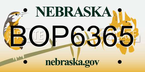 BOP6365 Nebraska License Plate