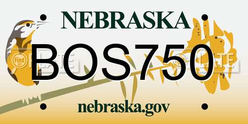 BOS750 Nebraska License Plate