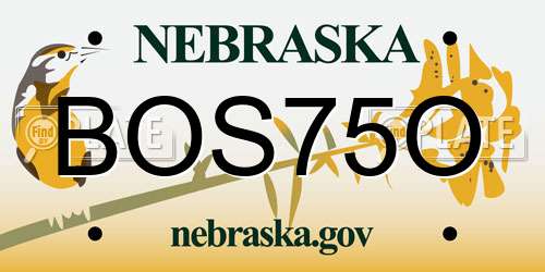 BOS75O Nebraska License Plate