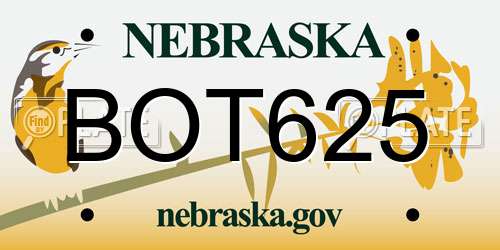 BOT625 Nebraska License Plate