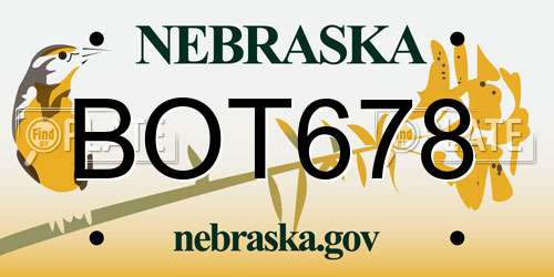BOT678 Nebraska License Plate