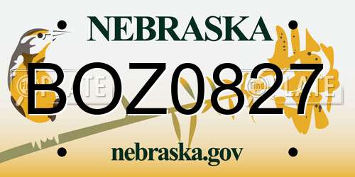 BOZ0827 Nebraska License Plate