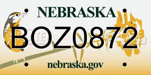 BOZ0872 Nebraska License Plate