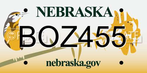 BOZ455 Nebraska License Plate