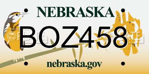 BOZ458 Nebraska License Plate