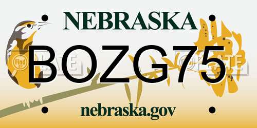 BOZG75 Nebraska License Plate