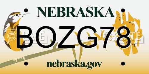 BOZG78 Nebraska License Plate